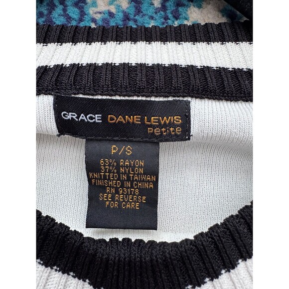 Grace Dane Lewis Petite White Ribbed Cableknit Crewneck Sweater Size PS Preppy - Picture 3 of 5